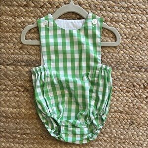 Little English green white buffalo check sleeveless bubble sunsuit, 6M